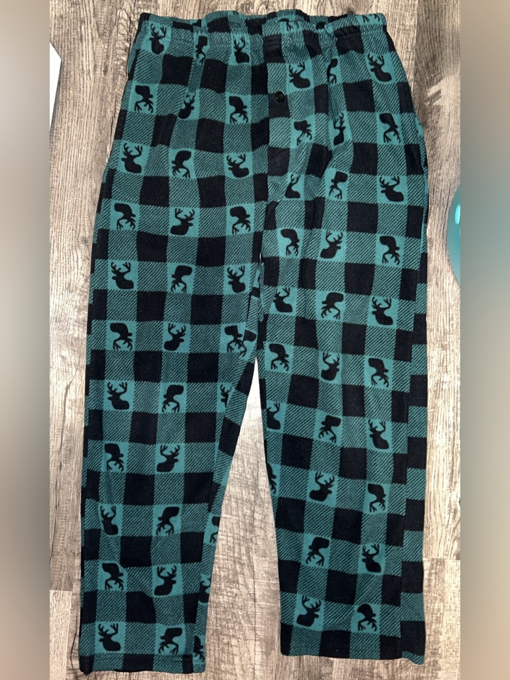 Teal and Black Plaid Moose Print Joggers